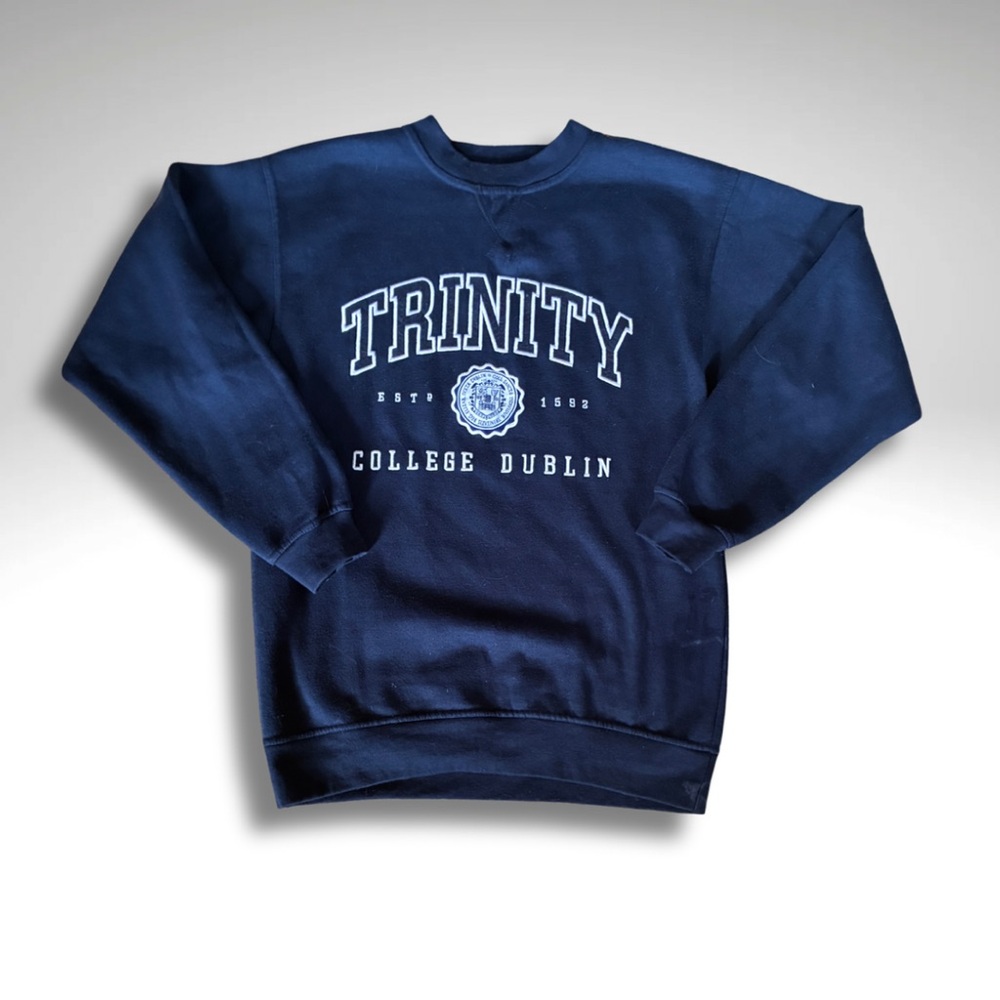 Trinity College Dublin Collegiate Crest Navy Crewneck Academia Sweatshirt